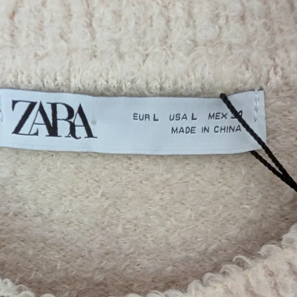 NWT Zara Crewneck Cardigan Scandi Girl Sweater In Ivory w/ Black Bows, Sz L - Picture 6 of 8